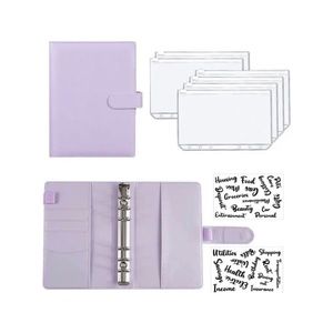 🆕 A6 PU Leather Budget Binder Organizer Cash Envelopes System Set Color Purple